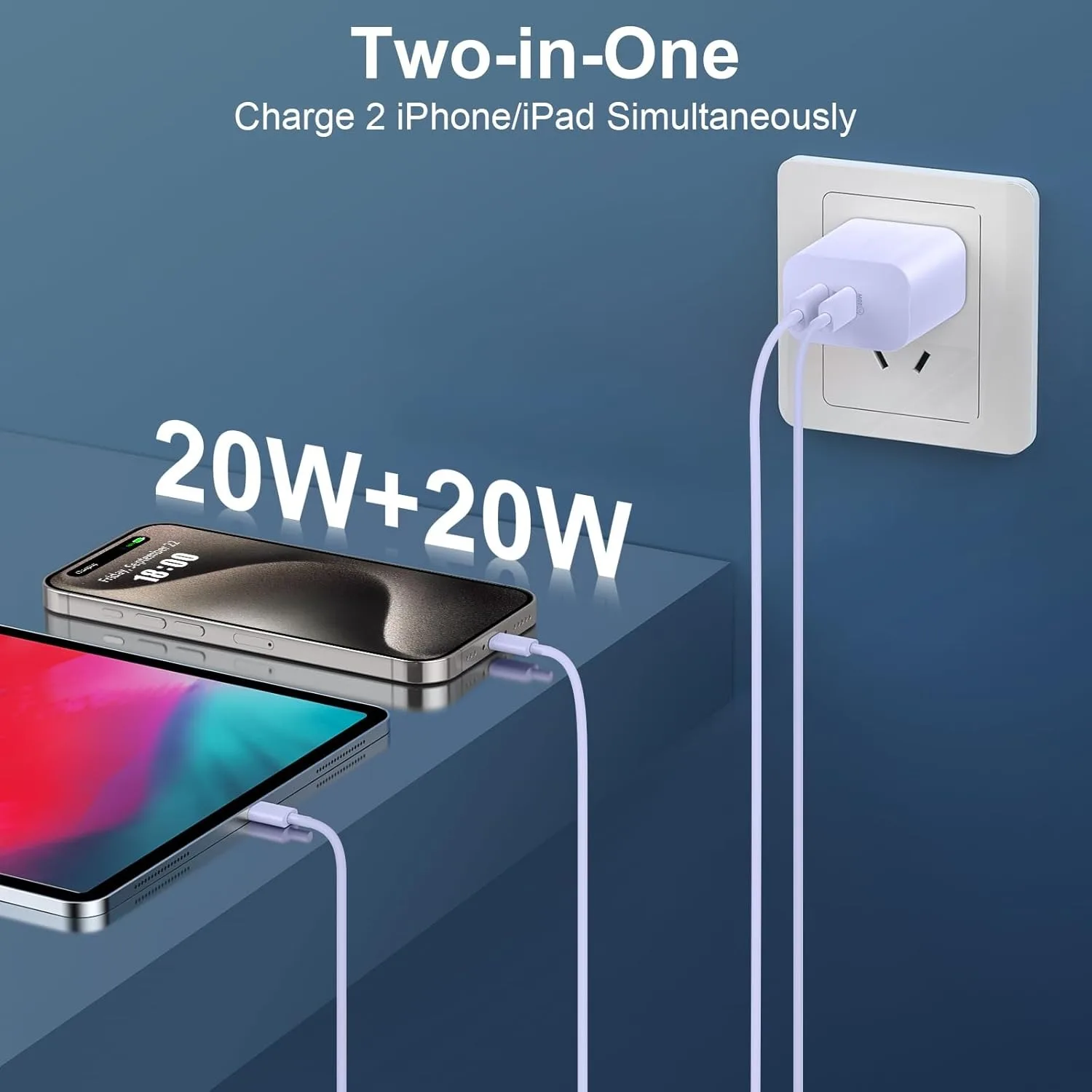 20W Dual Port Type C Fast Wall Charger Power Adapter with 6FT USB-C to C Cable for iPhone16/15/15 Plus/15 Pro/15 Pro Max, iPad