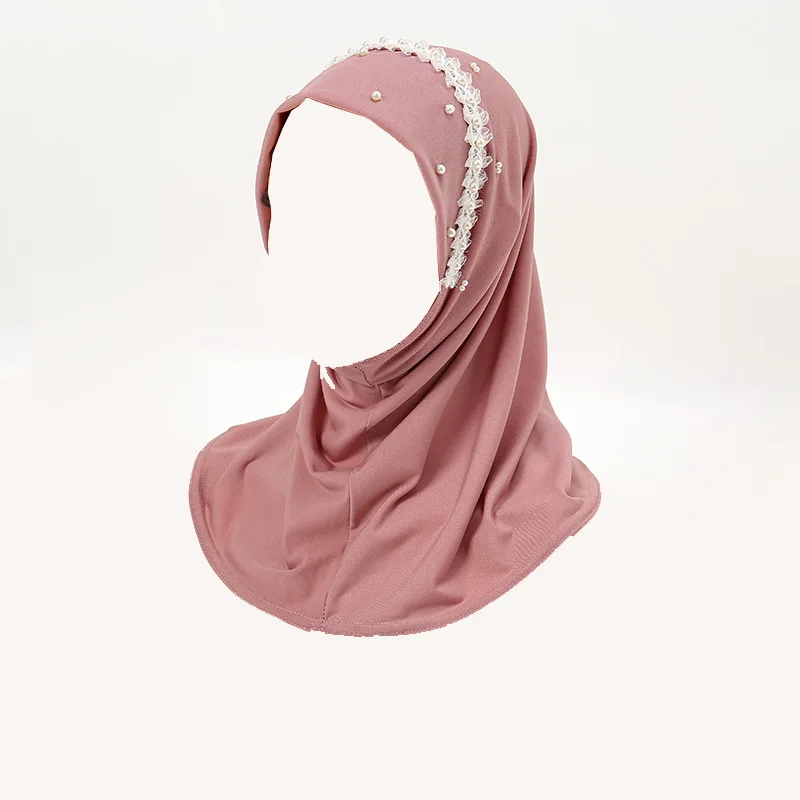 Hijab de flores de encaje con cuentas de pavo para mujer, gorro para envolver la cabeza, turbante, capucha, bufanda para la pérdida de cabello, envoltura preatada, Hijab elástico