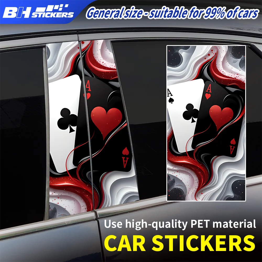 

Cool Poker Cards Car Pillar Stickers Ace of Hearts & Clubs Auto Decals Waterproof Reflective Vinyl Wrap Car Exterior Decoration
