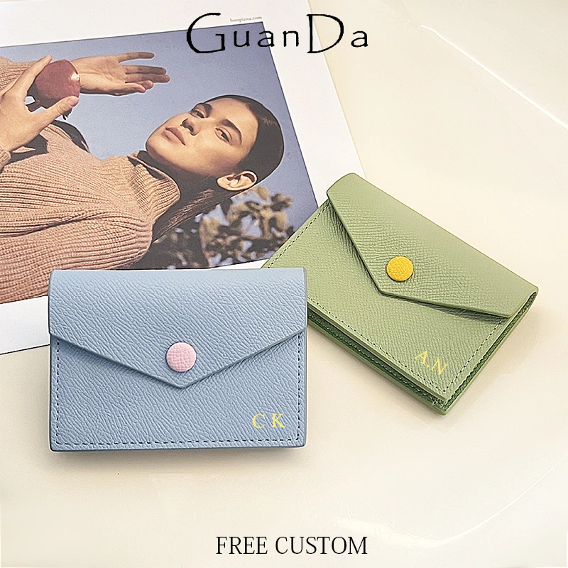 

Luxury Cute Cowhide Card Wallet Custom Name Fashion Woman Business Card Holder Personalized Genuine Leather Coin Purse Card Bag