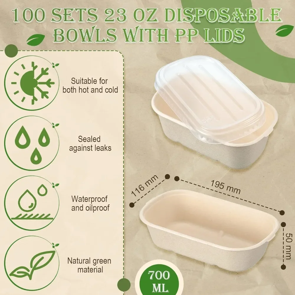 100 Sets Disposable Food Containers with Lids Disposable Paper Bowls Soup Lunch Serving Bowls Disposable Food Prep Paper Bowls