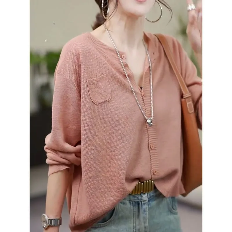 

Sunscreen Cardigan Knitted Jacket for Women 2023 Summer New Thin Air-conditioned Shirt with Loose Fitting High-end Top