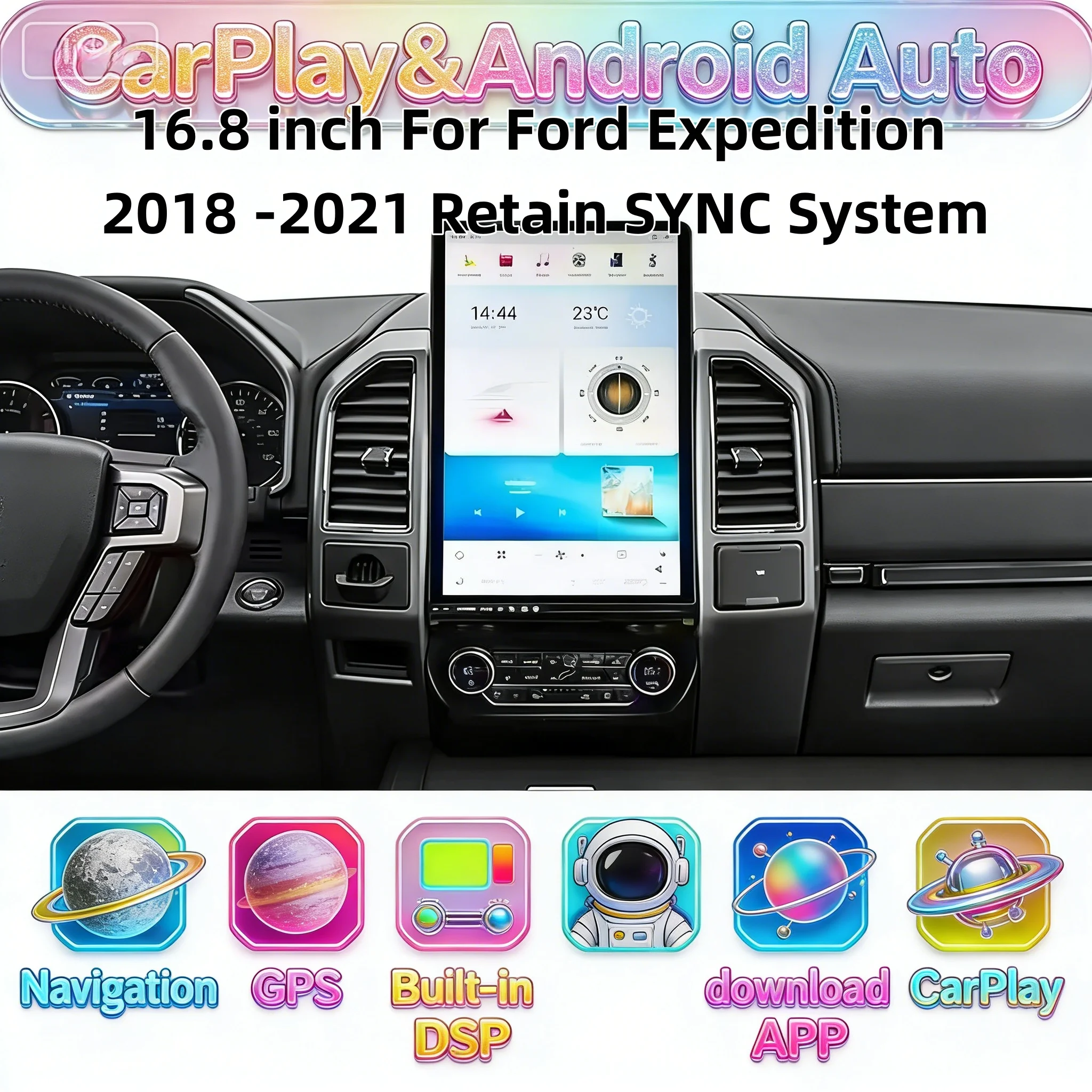 16.8Inch Qualcomm Multimedia Android 13 Stereo For Ford Expedition 2018-2021 Radio Carplay Navigation Retain SYNC System 4G DSP