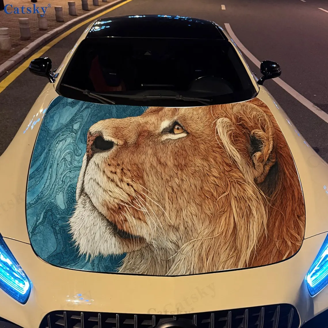 

Mighty Lion Gaze Car Hood Sticker PVC Self Waterproof Stick, Striking Auto Exterior Accessories Decor Protect Gift for Car Lover