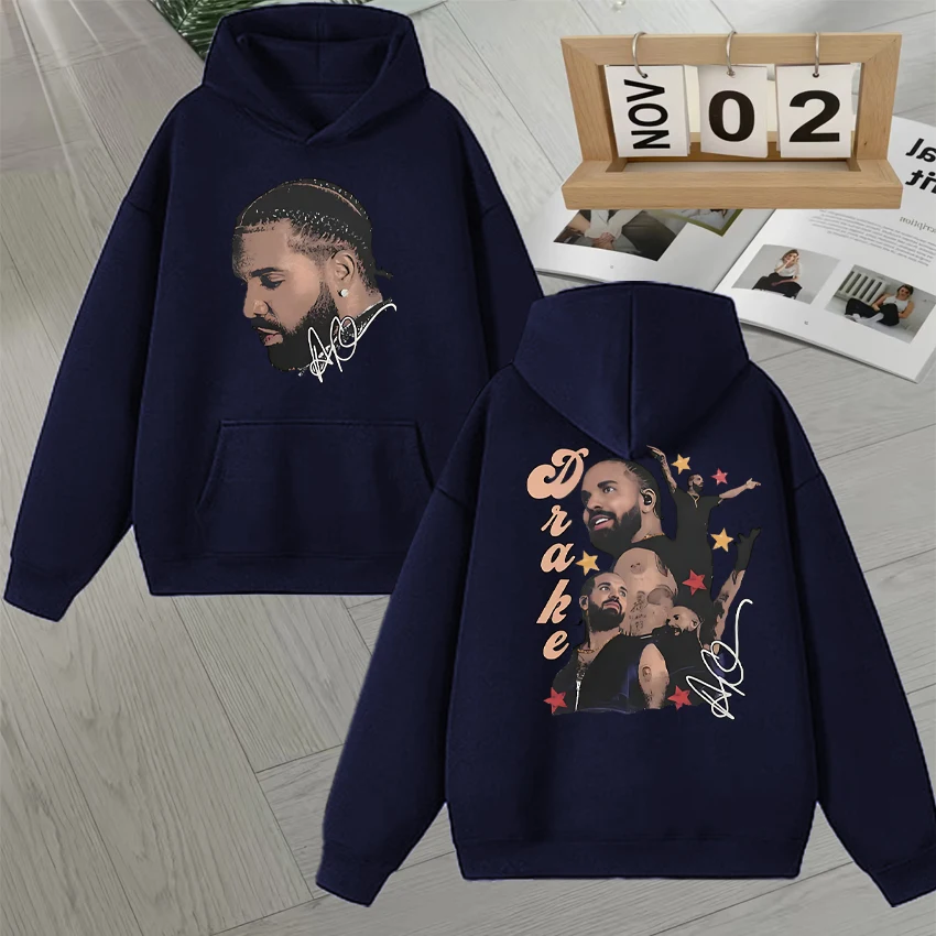 Fashion Hot Sale Rapper Drake Face Graphic Double Sided Print Hoodie Long sleeve Men Women harajuku Pullover Unisex Sweatshirts