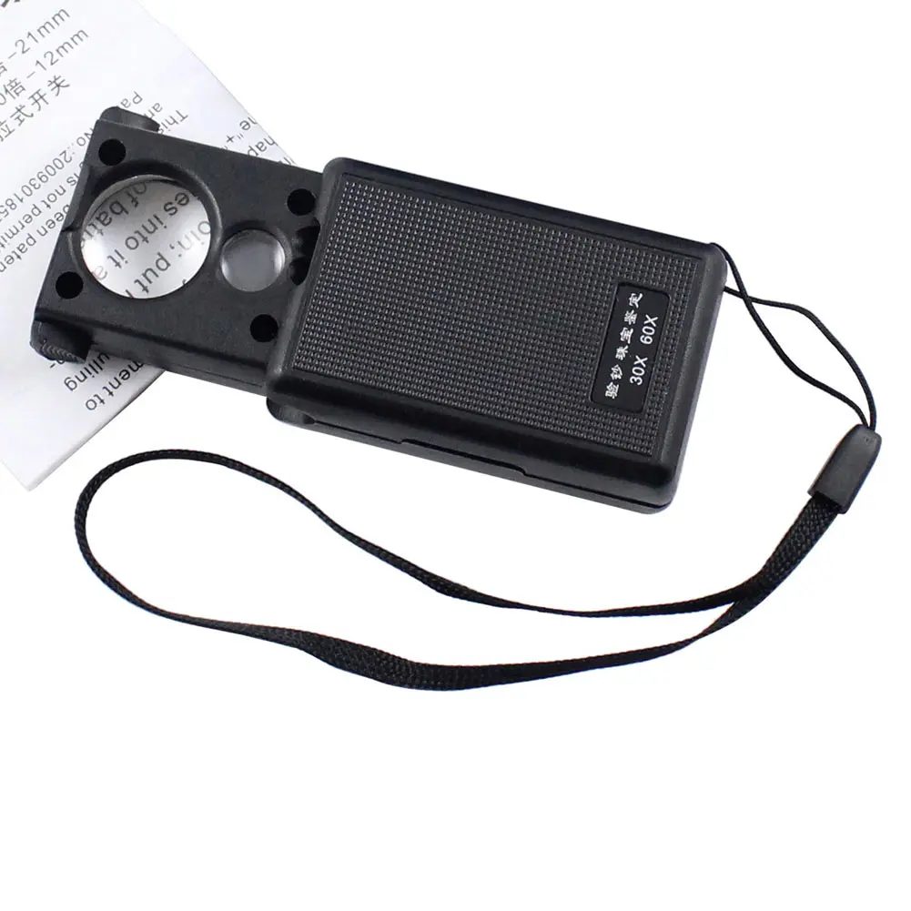 30X 60X Mini Pockets Jewelry Magnifying Magnifier UV LED Light Portable Microscope Loupe Optical Lens for Coin stamp money