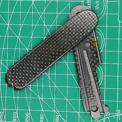 

Custom Made 3K Carbon Fiber Scales Handle with Toothpick Tweezer and Ballpoint Pen Cut-Out for 91mm Victorinox Swiss Army Knife