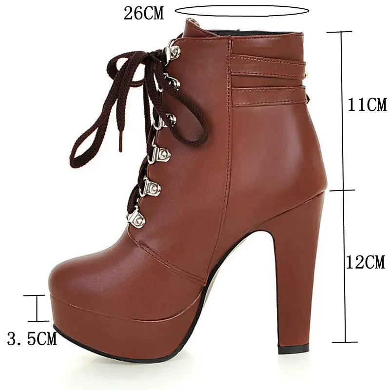 ASILETO Ankle boots women motorcycle casual high heels shoes Platform booties cross-tie round toe botas mujer sapatosA971