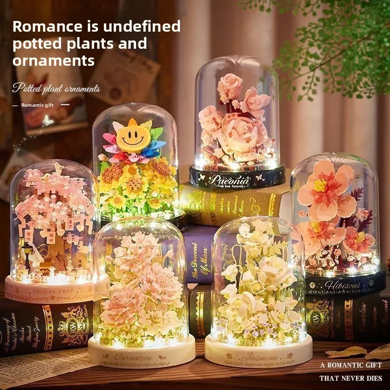 Jasmine Building Blocks, Potted Flowers, Assembled Living Room Ornaments, Small Particles, Adult Birthday Gifts for Girls.