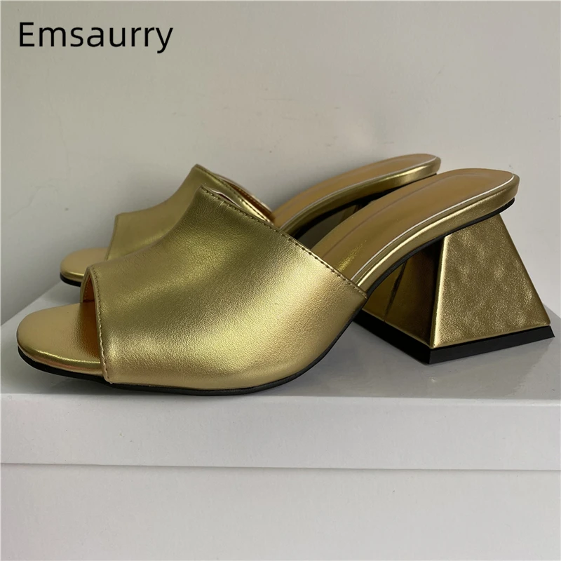 Unique Block Heel Square Open Toe Sandals Women Luxury Patent Leather Slingbacks Concise Style Slim Summer Mules