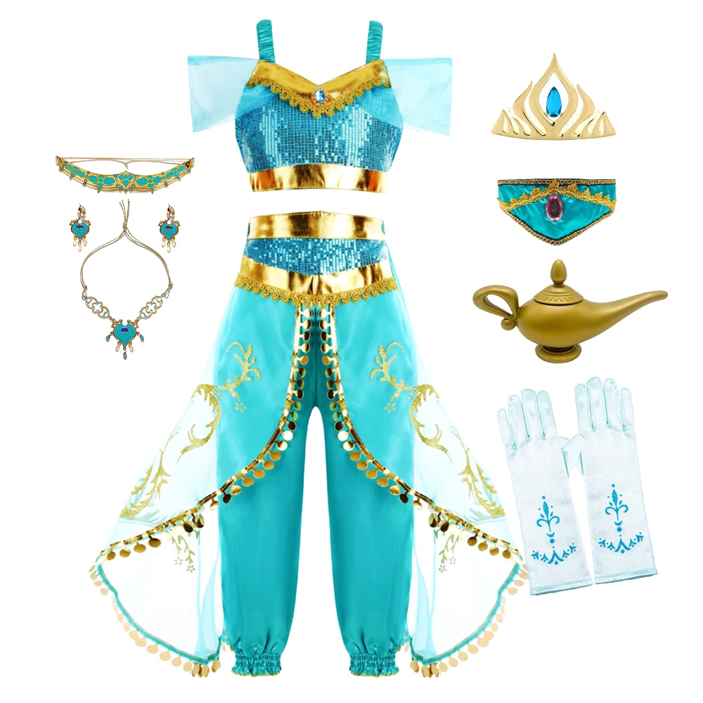 

Костюм Жасмин для девочек, арабское платье, детское праздничное рождественское нарядное платье на день рождения, одежда для косплея Baby Jasmine