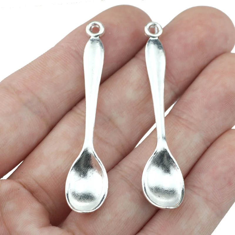 10Pieces /lot 11x55mm Antique Silver Color Spoon Charms Jewelry diy Handmade Crafrt Pendant  Wholsesale