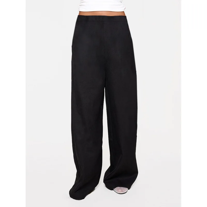 2025 Chique elastische broek met wijde pijpen Dames Normale taille Afslankende zwarte dagelijkse kantoor-casual broek