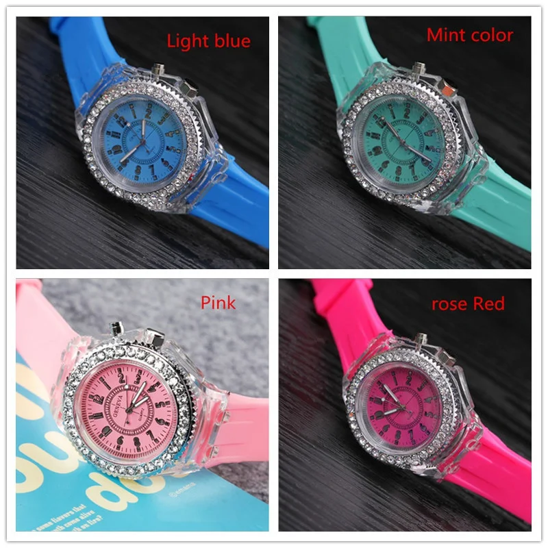 Fashion LED Sport Watches Geneva Luminous Women Quartz Watch Ladies Women Silicone Wristwatches Glowing Relojes Mujer 8 Colors