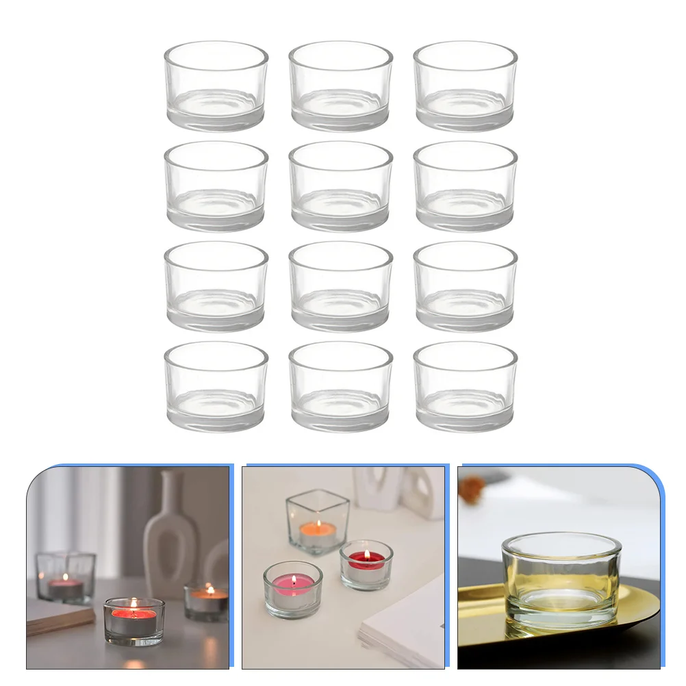 12 Pcs Cup Cafe Decor Votive Holders Candlestick Tea Light Clear Glass Cups