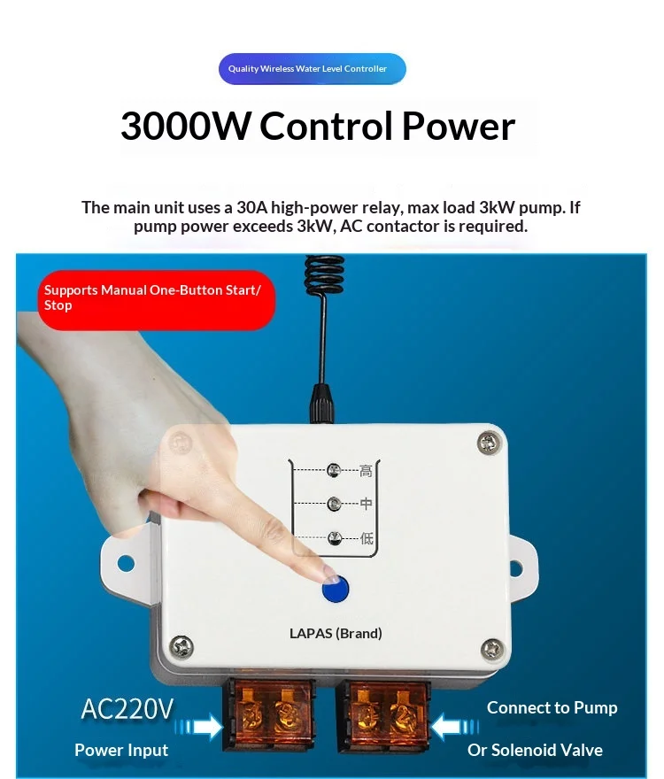 220V Remote Electronic Liquid Level Floating Ball Pool Automatic Water Pumping Water SwitchWireless Water Level Controller