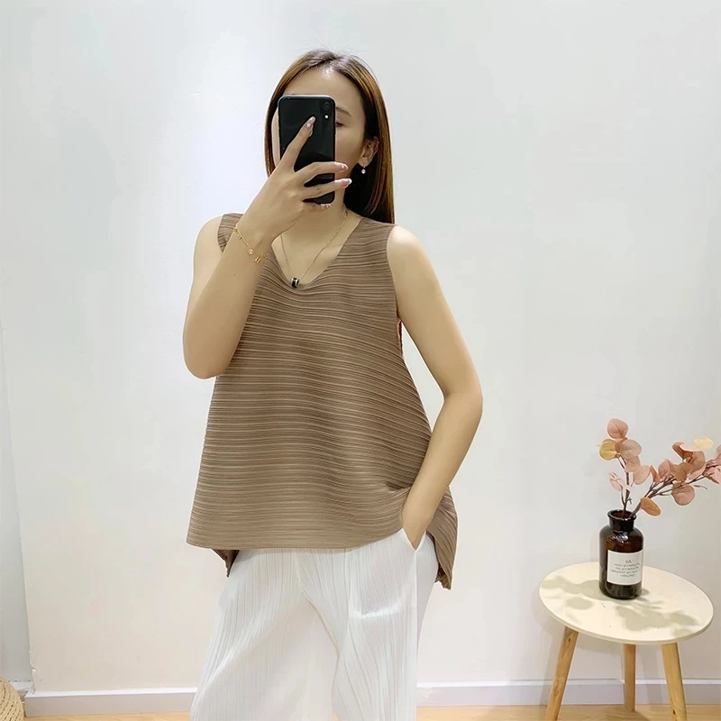 Miyake Pleated Drawstring T-Shirt for Women, Slim and Short Design Top, The New Loose Design, Summer 2022