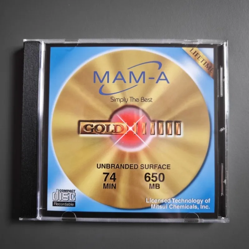 American made MAM-A original box 24K gold disc 650MB capacity CD-R out of stock base