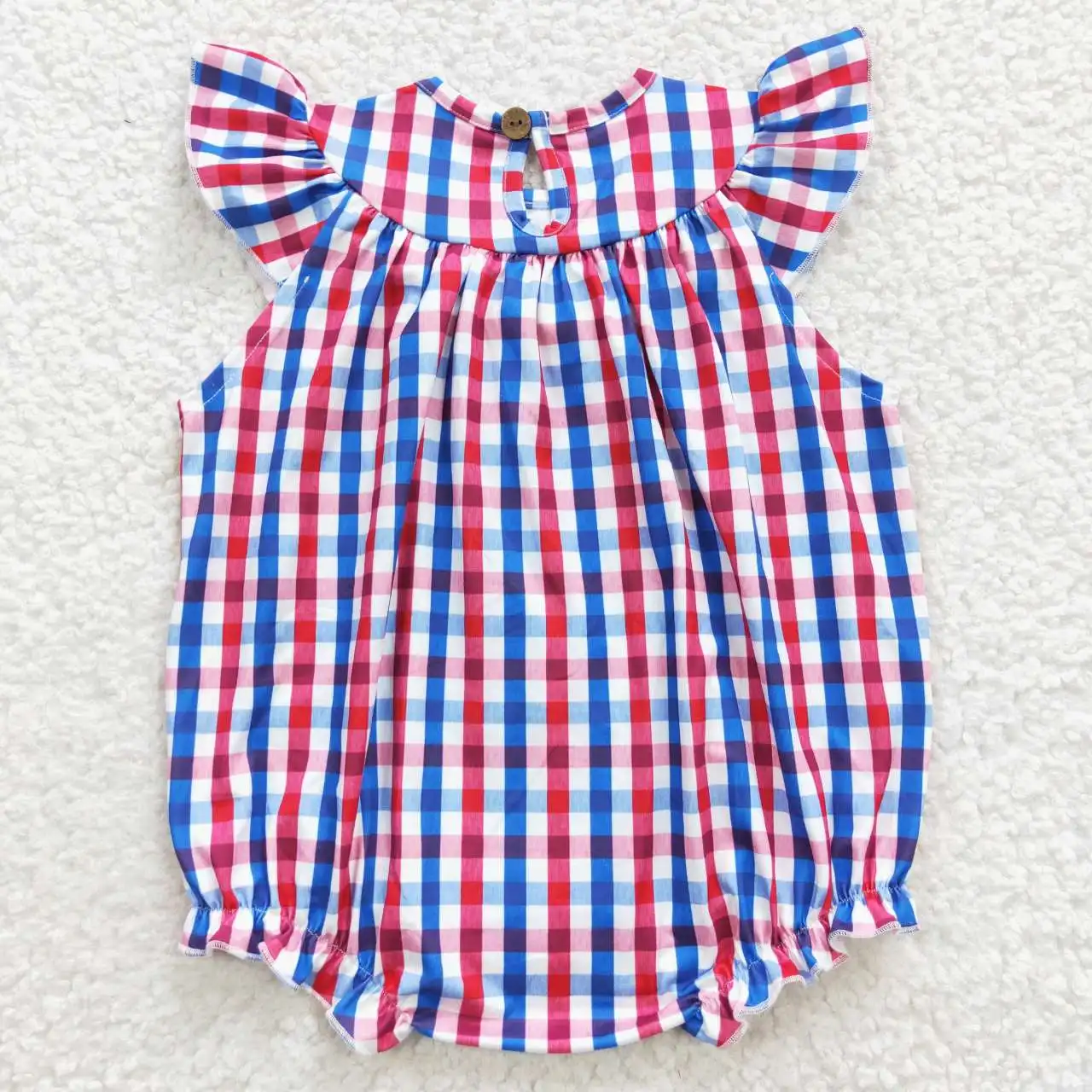 Newborn July 4th Romper Embroidery Flag Jumpsuit Toddler Kid Children Baby Girl Smocked Gingham Overall Bubble Newborn One-piece