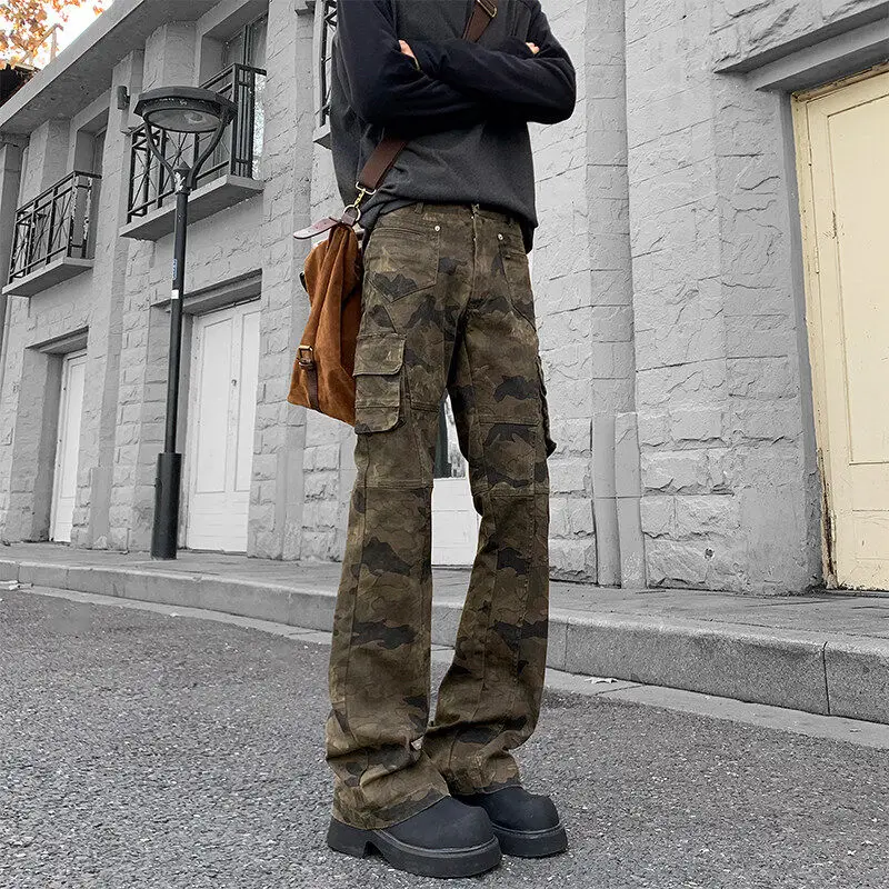 بنطلون عمل رجالي أسود بقصة ضيقة وخصر مرتفع من كلينفيت، جينز واسع الساق بتصميم أمريكي متعدد الجيوب للربيع والخريف