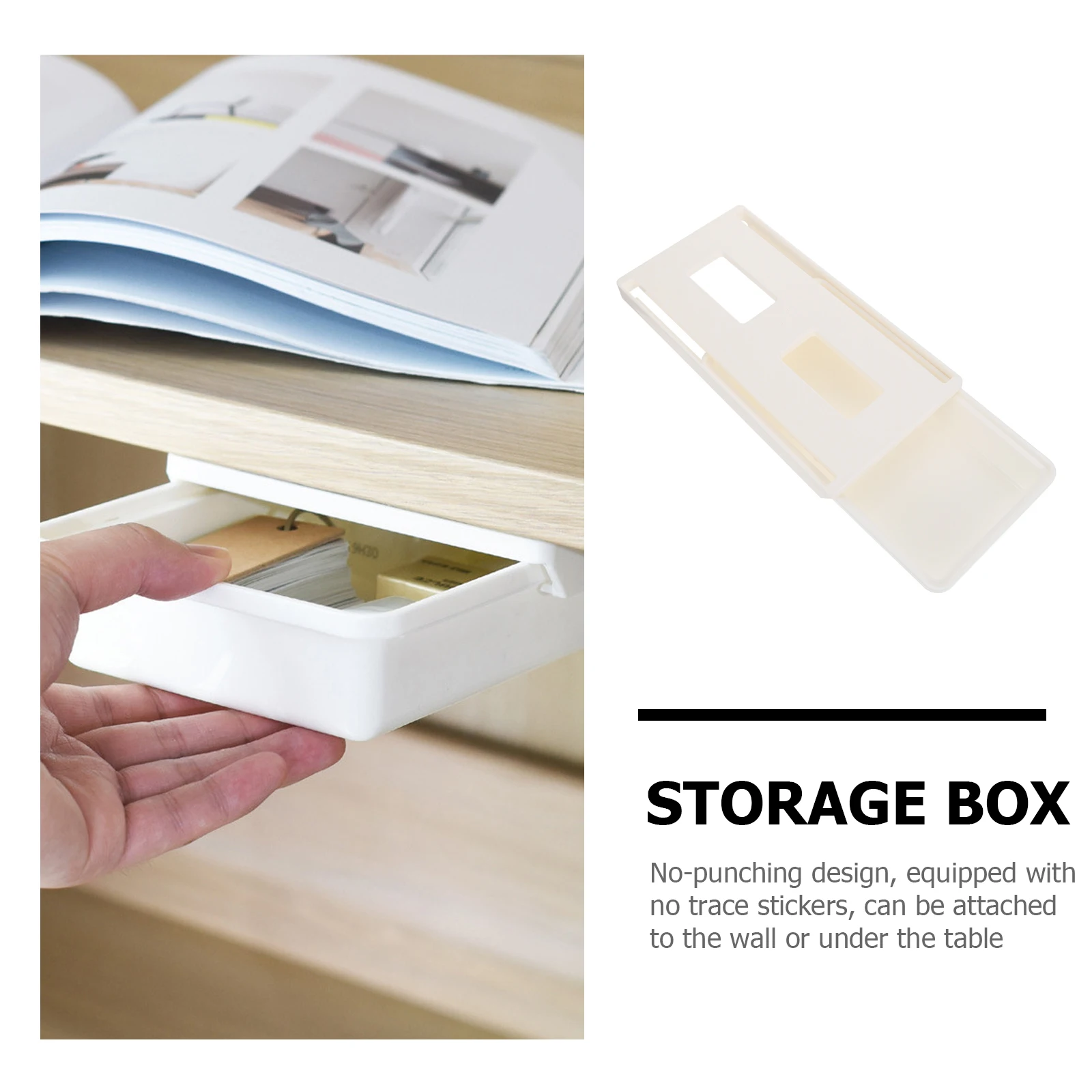 Adhesive Under Desk Drawer Storage Box Desktop Organizer Pp Material Nail-Free Double-Sided Stickers Multi-Functional Table