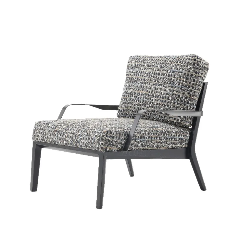 

Italian minimalist linen single sofa chair living room balcony leisure chair Nordic solid wood lazy chair