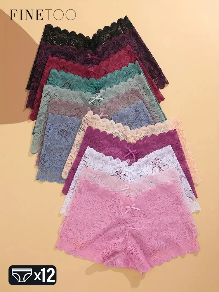 

12Pcs/Set Lace Maple Leaf Boxers Panties Women's Hollow Out Boyshorts Female Sexy Solid Breathable Underwear Girls Soft Lingerie