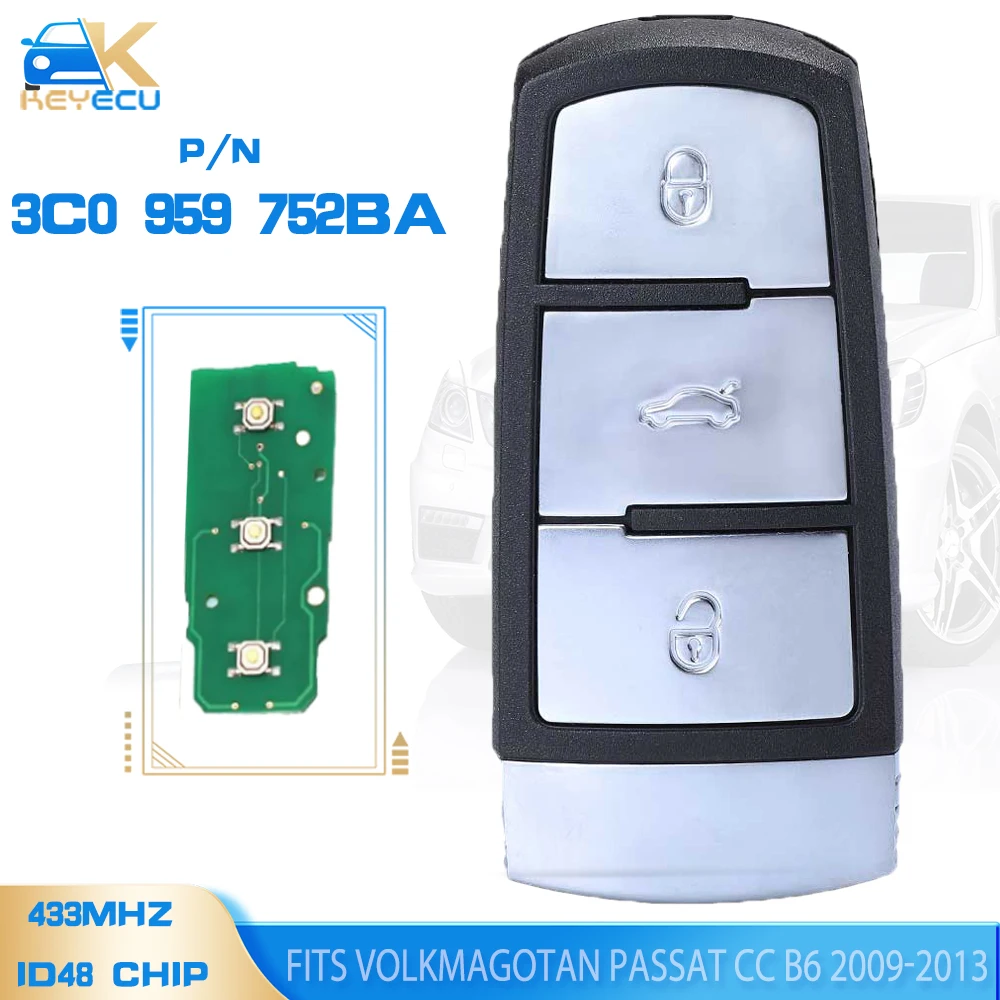 

KEYECU 3C0 959 752BA ,3C0959752BA 433 МГц ID48 умные модели 2009 2010 2011 2012 2013 VW VolkMagotan Passat CC B6