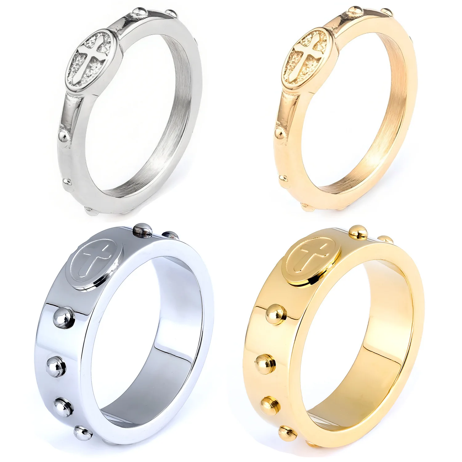 Image of Neue Sommer 8mm7-10 Größe Edelstahl Gold Stahl Kreuz Logo Herren Epoxy Retro Trend Ring Geeignet für Geschenke
