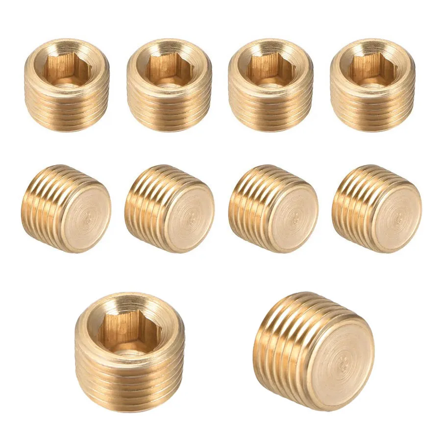 10 PCS 1/16 1/8 1/4 3/8 1/2 Male BSPT NPT Brass Hex Plug Allen Key Countersunk