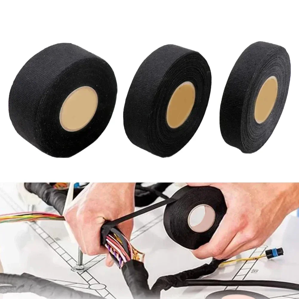 15 Meter Heat-resistant Flame Retardant Tape Adhesive Cloth Tape For Car Cable Harness Wiring Loom Protection Width 9/19/25MM