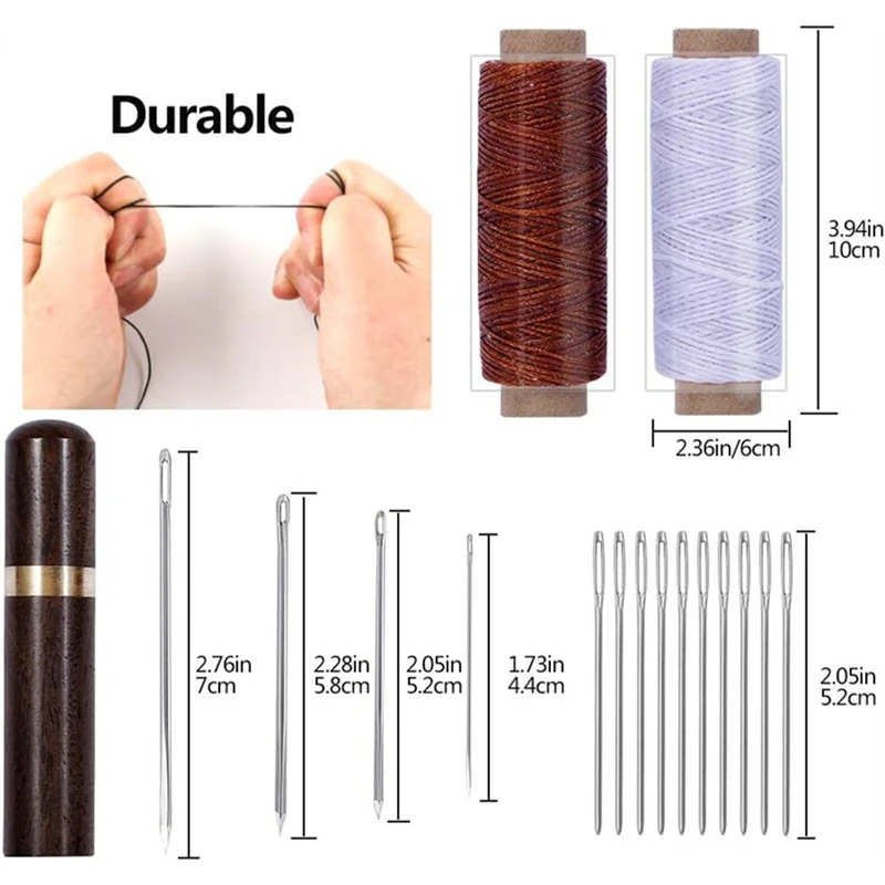 Stitching Hole Punch, Silent Rhombus Leather Hand Pliers , Wooden Needle Case, Waxed Thread for Belts, Straps, Shoes-A27R