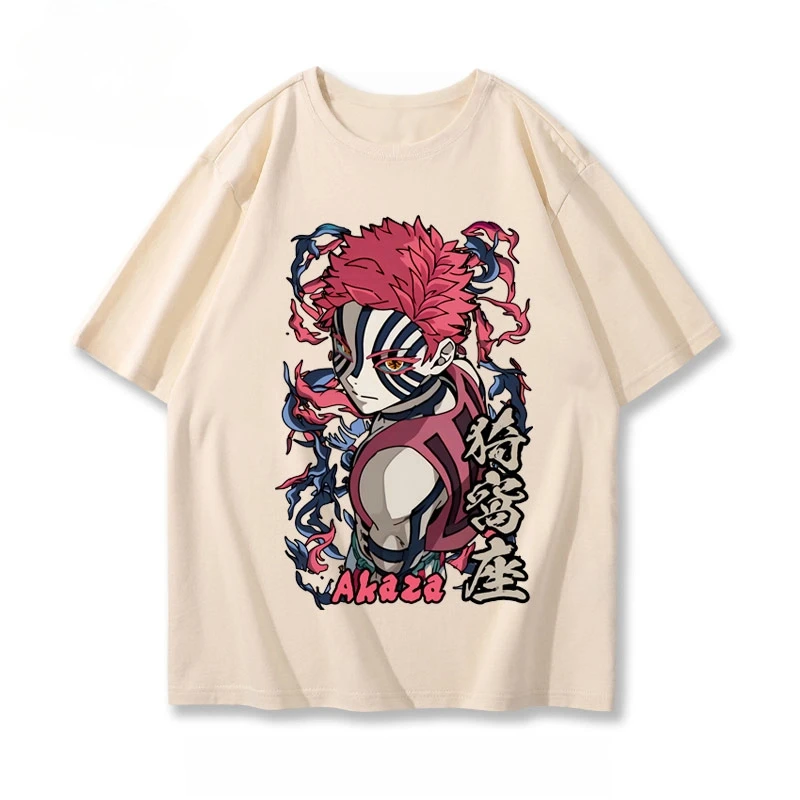 

100% pure cotton T-shirt with Japanese anime Demon Slayer print, summer men's clothing, outdoor casual sport top