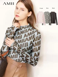 AMII Logo Printed Fashion Tops 2024 Spring Autumn T-shirts for Women Long Sleeve Turtleneck Casual Slim Female Clothing 12423130