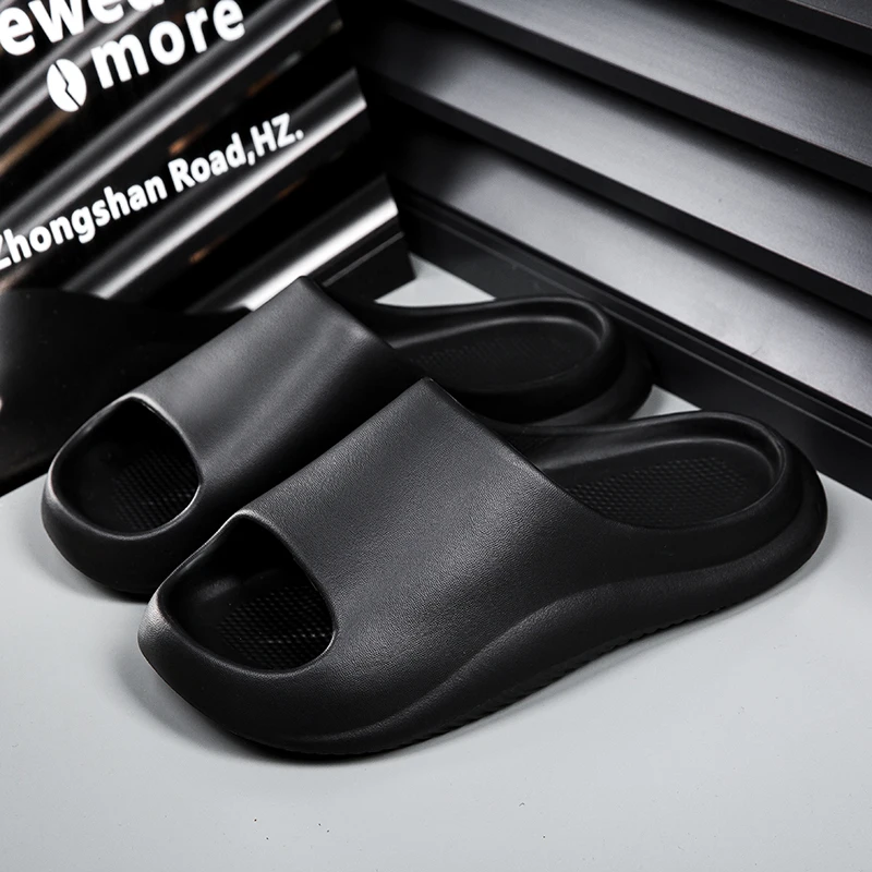 

Couple Style Black Slippers for Women Summer Cool Indoor Soft Soled Bathroom Shoes Anti Slip Outdoor Comfortable Men's Sandals