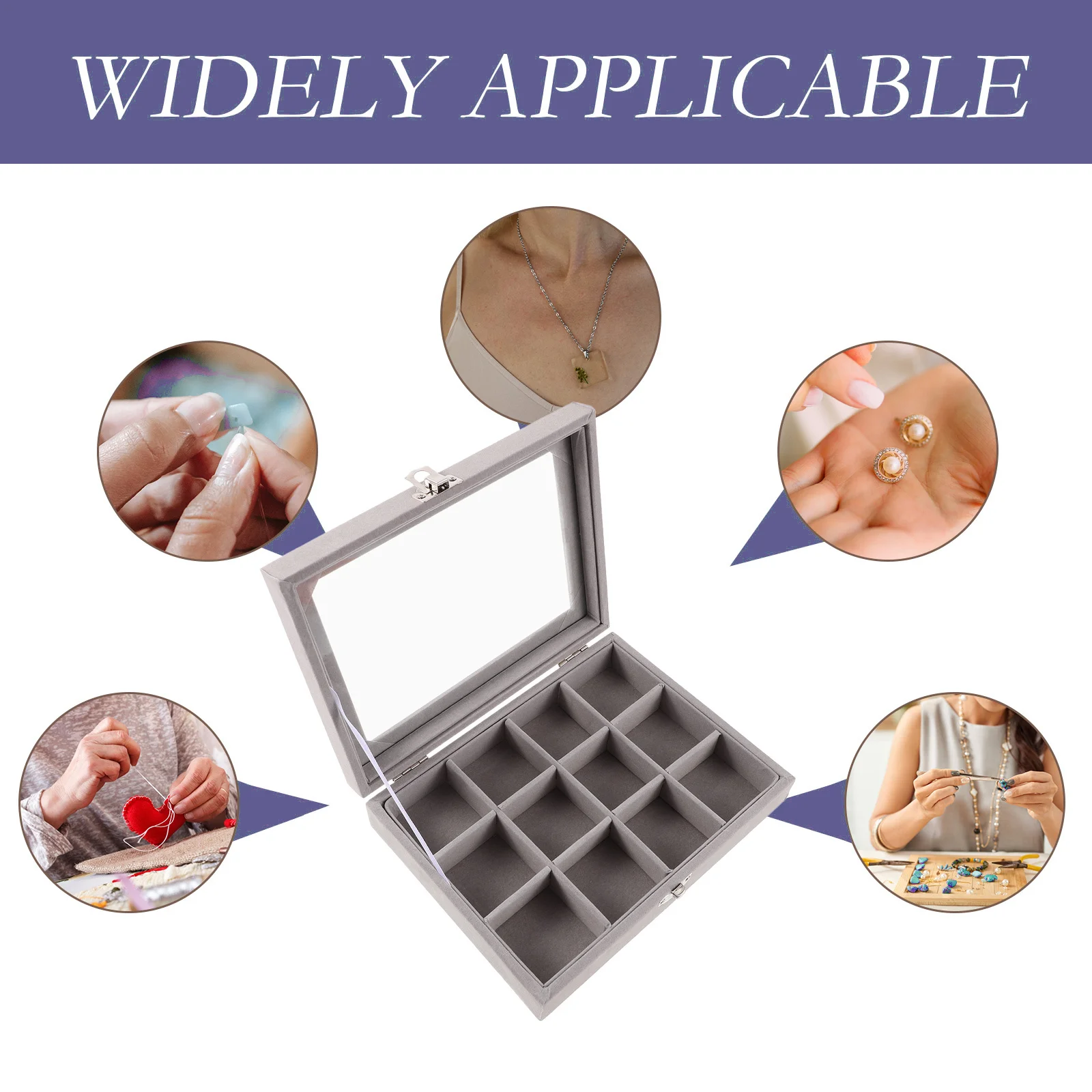 

Multi-Grid Jewelry Storage Box Clear Lid Organizer 12 Compartments Earrings Necklaces Bracelets Display Case Travel Home Use