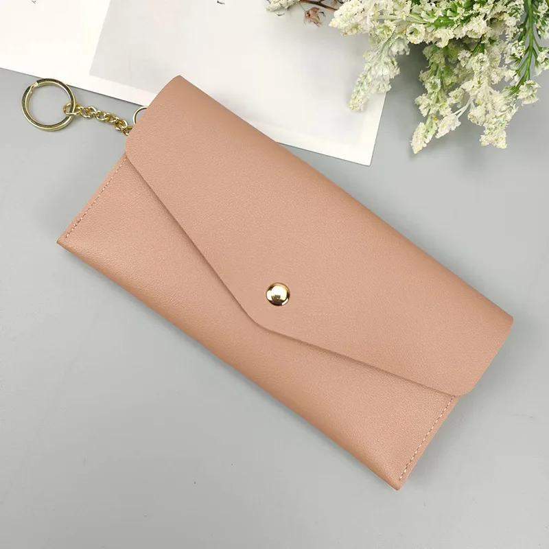 New Portable Ladies Long Wallet Fashionable Clutch Money Clip Multiple Card Slots Snap Button Mobile Phone Bag Solid Color Versa