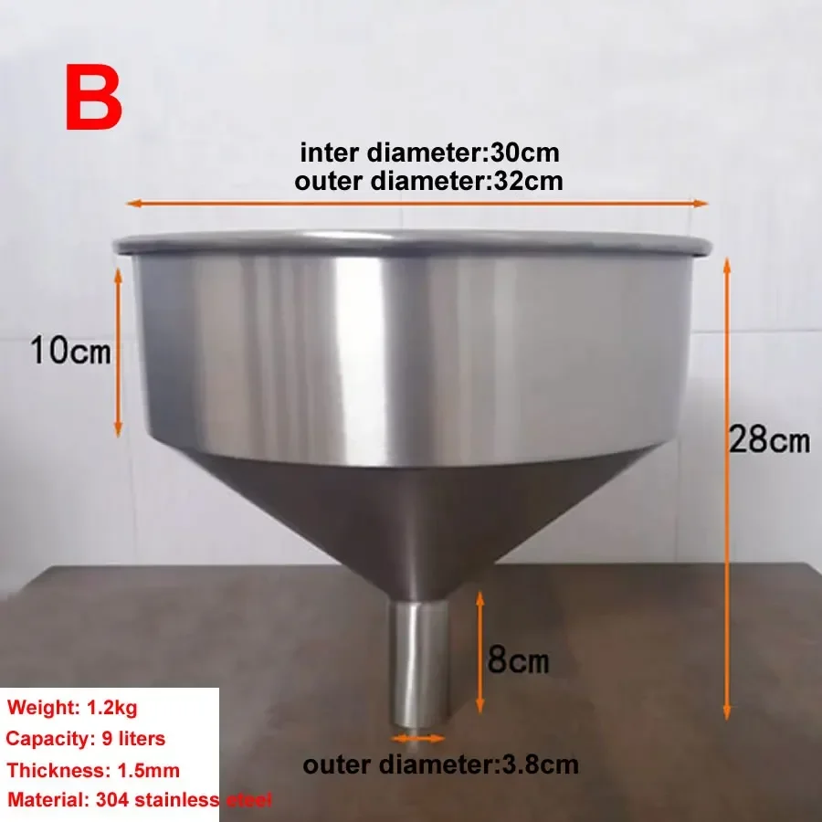 Thick 304 Stainless Steel Funnel Paste Liquid Cylinder Filling Machine Food Machinery Hopper  Diameter:30cm  Capacity: 9 Litres