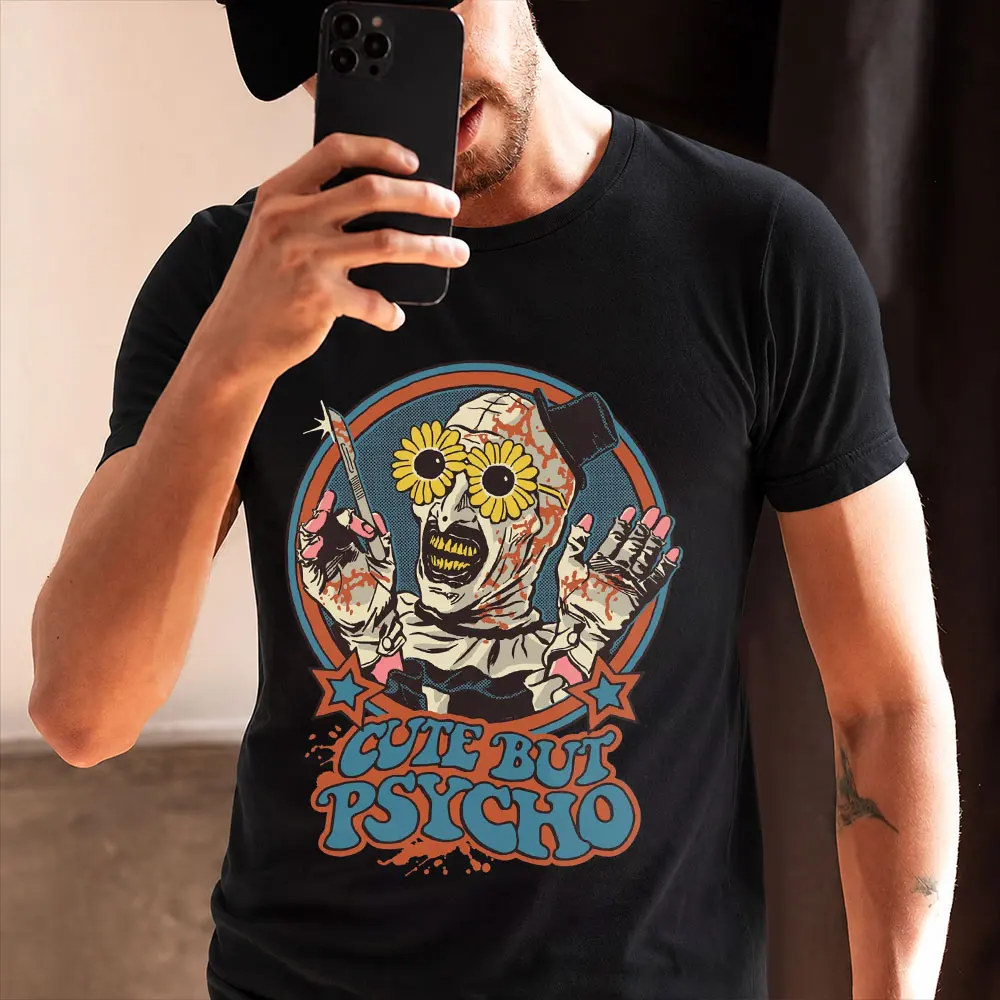 Cute but Psycho Retro Horror Movie Terrifier Art The Clown Killer Scary Halloween Gift T Shirt Short Sleeve Graphic clothes