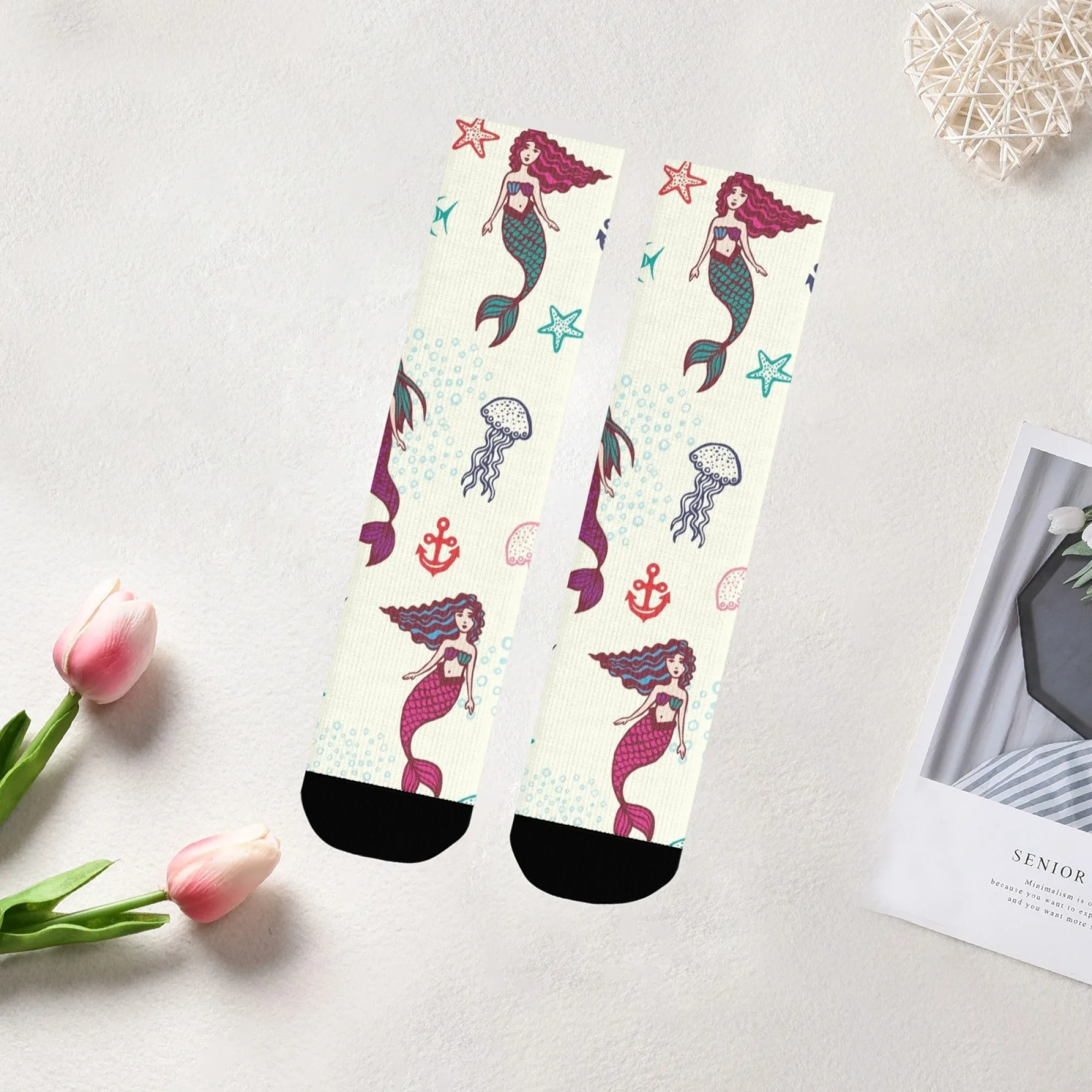 

Мягкие модные носки Harajuku Ocean Crew Mermaids Neon Sea Stars и Tie-dye Waves Забавная новинка, химерная мода в уличном стиле