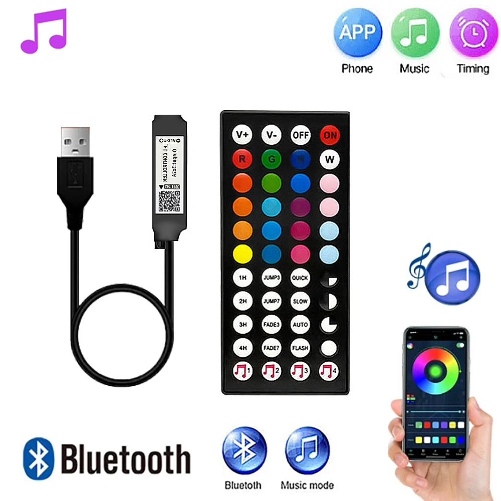 5V USB LED Strip Controller Music Sync LED Strip Light Wireless Blueooth Remote Controller RGB 5050 LED Strip Controller