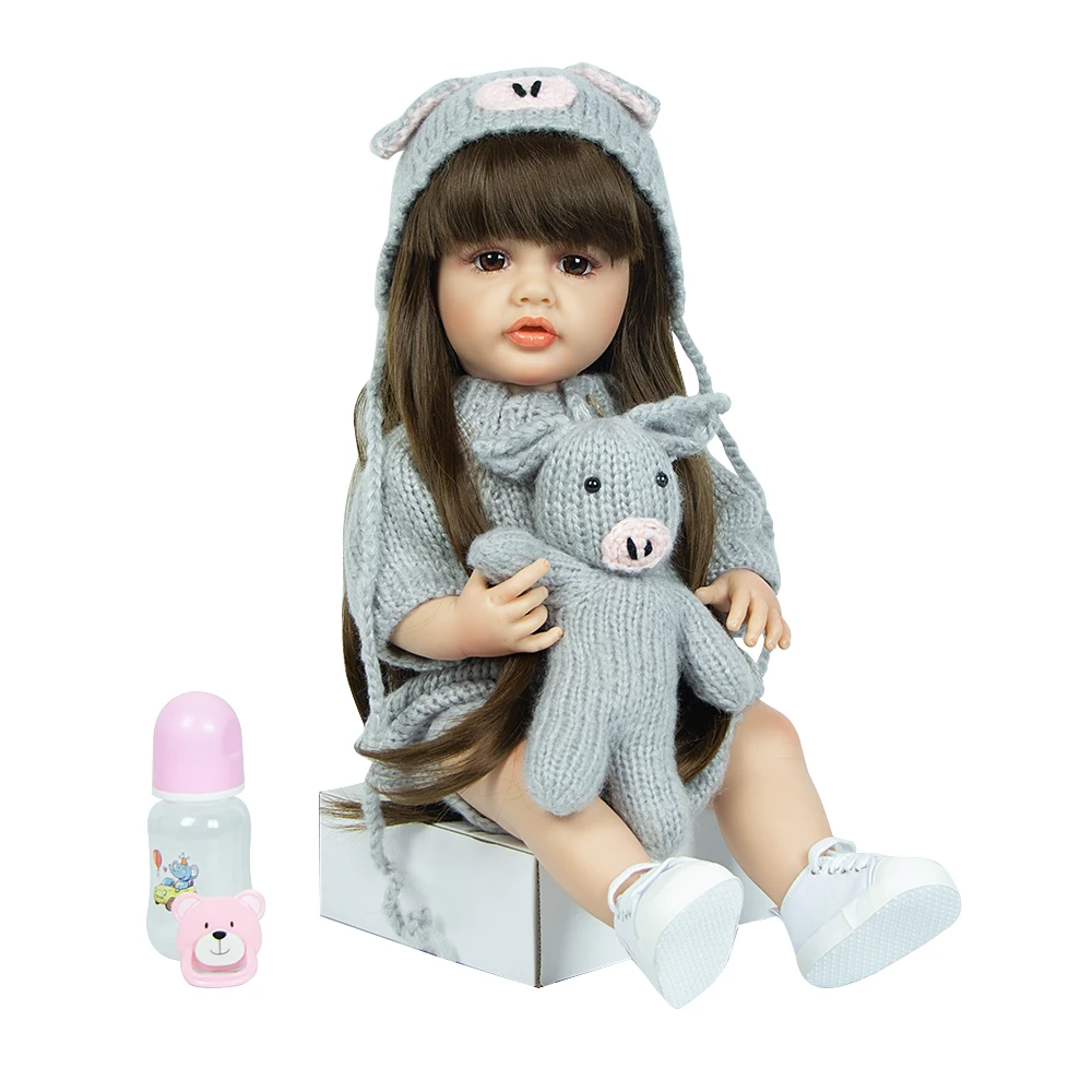 ElliUMI-Porcinet gris en silicone et vinyle trempé pour bébé, collection de jouets Bebe Reborn, cadeaux d'anniversaire pour enfant, nouveau, 55 cm, 22 po