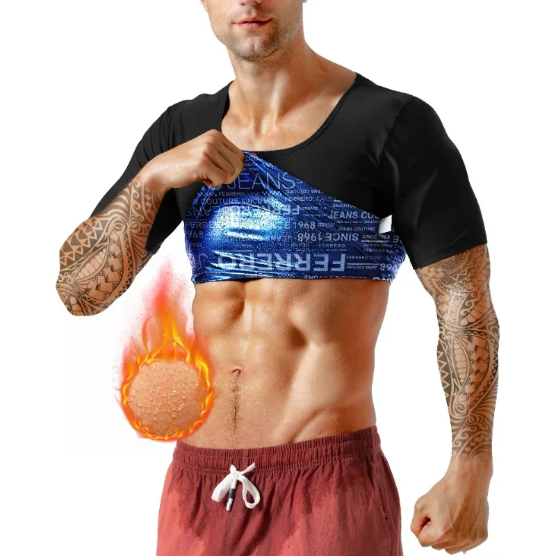 

Мужская толстовка для сауны с короткими рукавами, тренировочная одежда для тренировок в тренажерном зале, костюмы для мужчин, спортивные костюмы для похудения, сауны