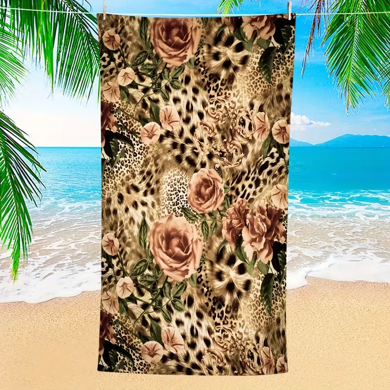 Vintage Red Pink Rose Floral Beach Towel Soft Towel Romantic Flower Pattern Summer Seaside Trip Use