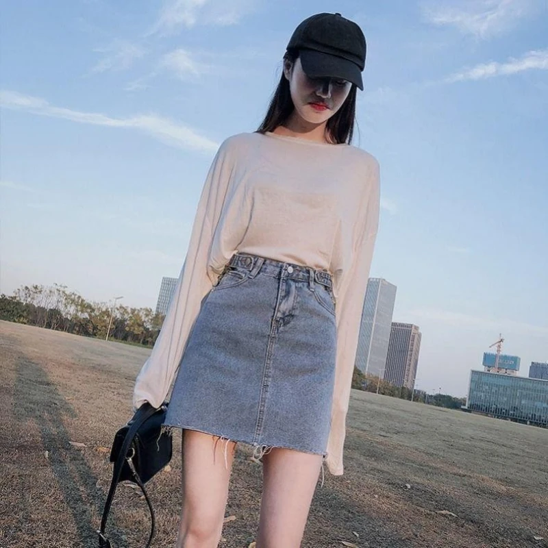 

Женская джинсовая мини-юбка А-силуэта в корейском стиле, светлый деним, лето 2026, новинка, с завышенной талией, облегающая, приталенная