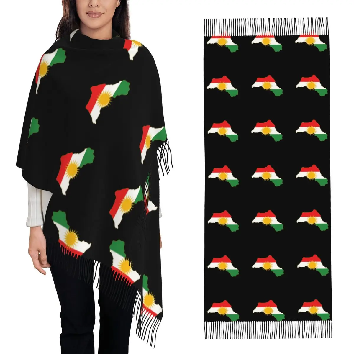 Kurdistan Flag Scarf Tassel Scarves for Women Soft Warm Shawls and Wraps Long Fall Winter Shawl Wrap