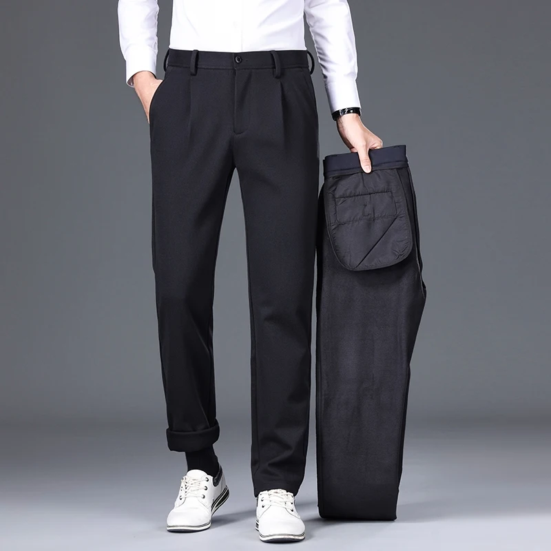 Fall and winter men's casual pants loose straight tweed pants middle-aged elastic men's pants business pants male models