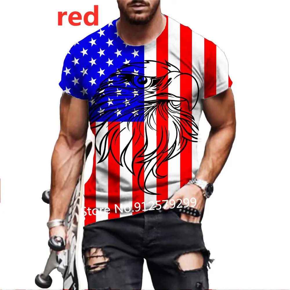 2024 Summer American Flag Eagle 3D Print T Shirt Men\'s O Neck Short Sleeve Animal Funny Usa Graphic Male Tee Tops