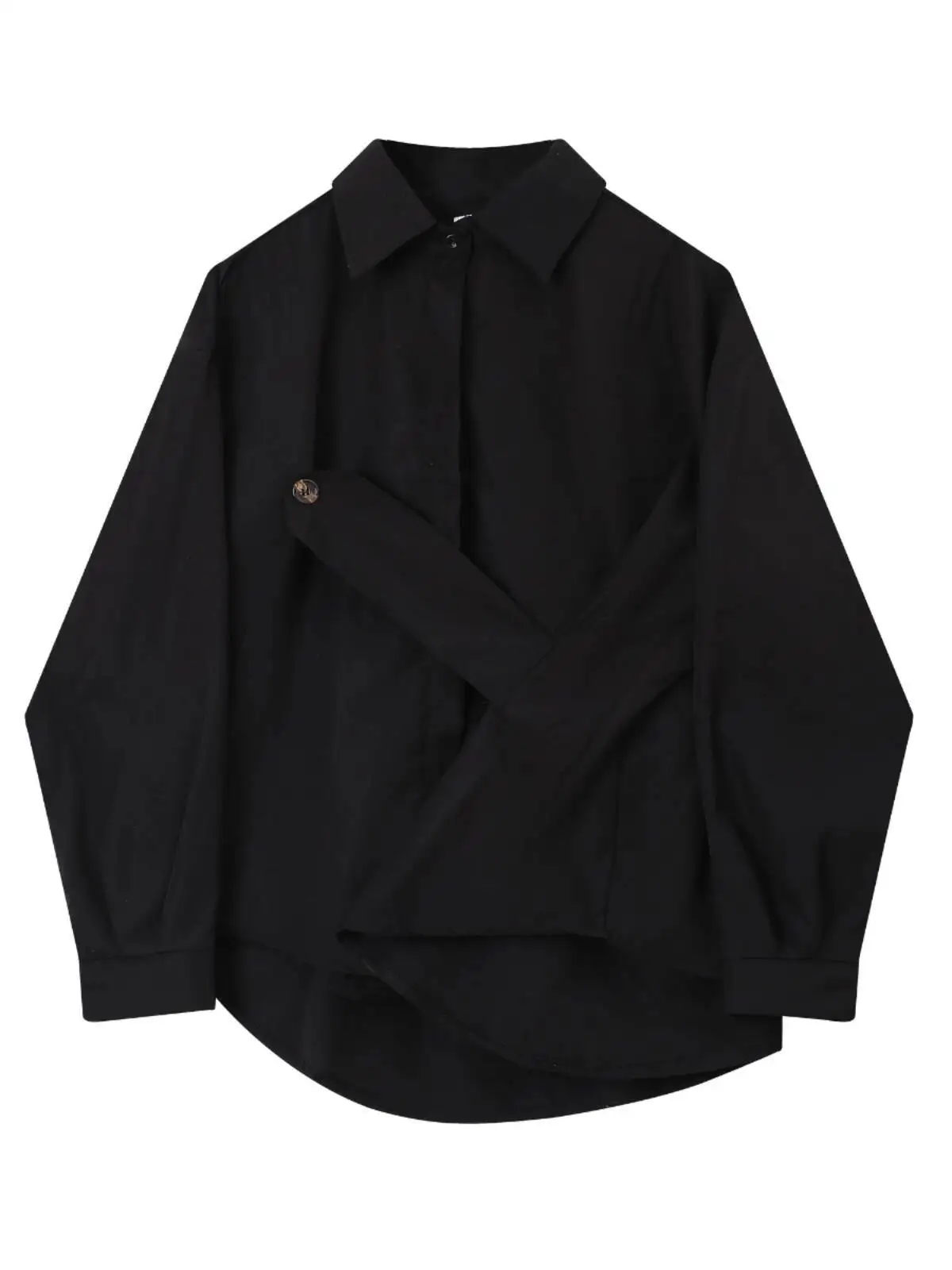 Women's Dark Japanese Irregular Shirts Spring Autumn Loose Slimming Long Sleeve Black Blouse Niche Stylish Design Top