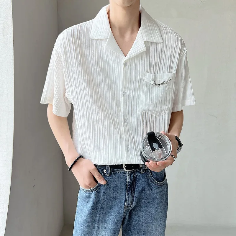 

Summer New Thin Section Shirt Short-sleeved Cuban Collar Clothing Man